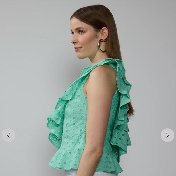One Shoulder Eyelet Ruffle Tank Top - Picture 3 of 7
